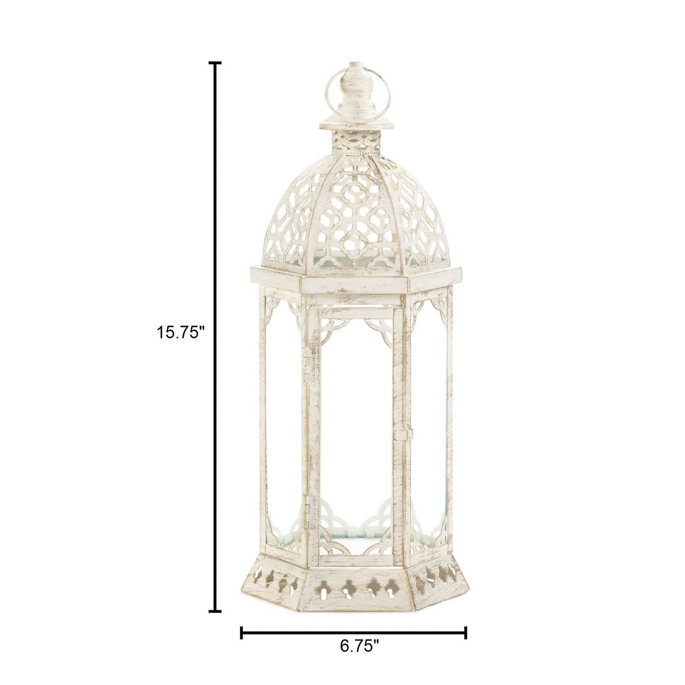 White 16" tall distressed shabby whitewashed Moroccan Candle holder Lantern Lamp