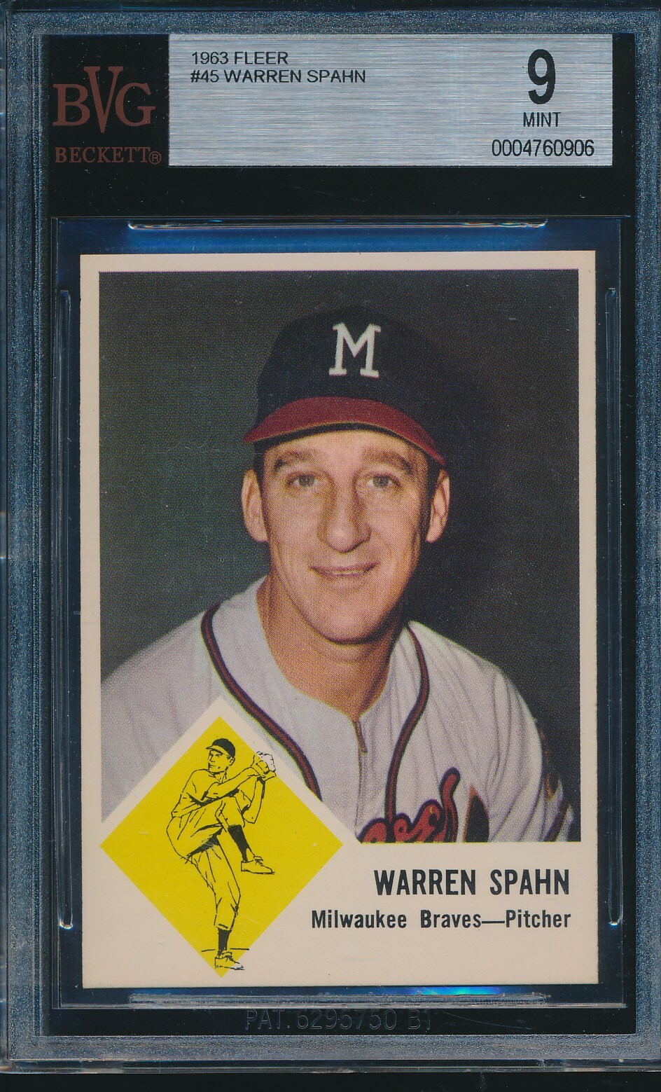 1963 FLEER BASEBALL #45 WARREN SPAHN BVG 9 MINT HOF