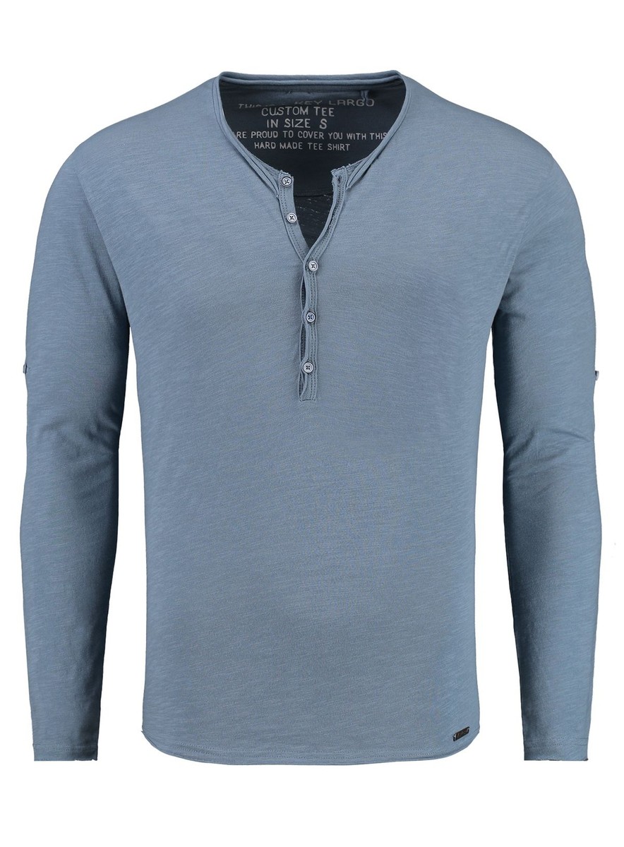 Herren Langarmshirt Henley - Einfarbiges Basic Shirt Mit Knopfleiste