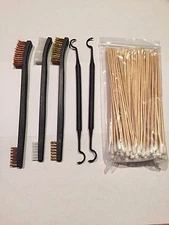 New 5pc Gun Rifle Pistol Cleaning Set 3 Brushes w/ 2 Picks + 100pc Cottons Swabs