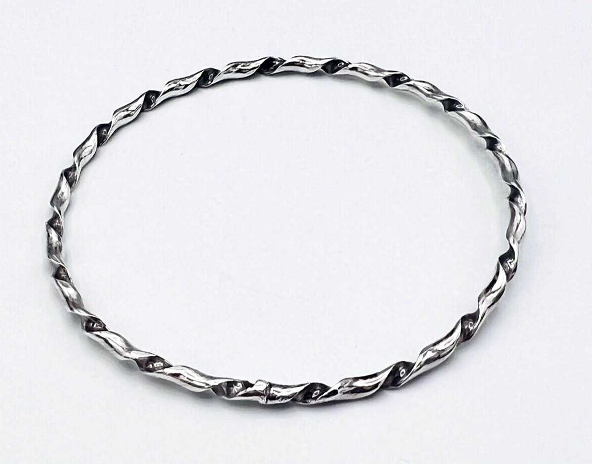 Solid Sterling Silver Twisted Slim Stackable Bang… - image 4