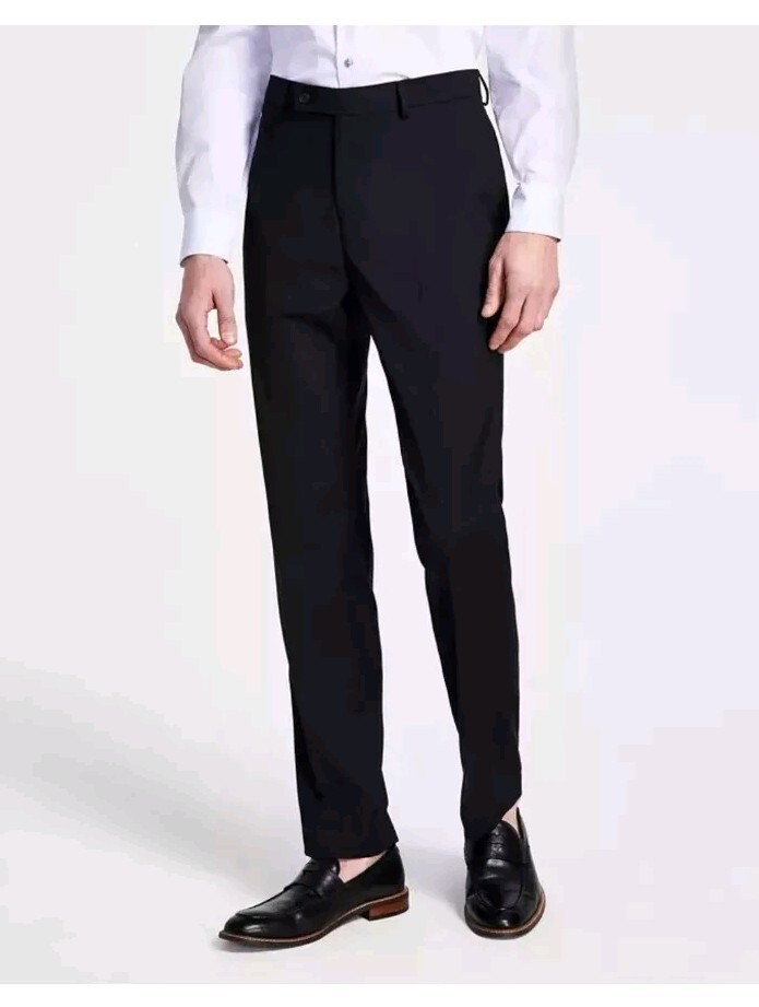 calvin klein men's slim-fit stretch dress pants Blue Neat X Slim Fit Suit Size 34W 30L Zip fly with button and hook closure Calvin Klein Men's Slim-Fit Stretch