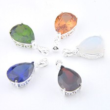 MEZCLA 5 PIEZAS Lágrima Morganita Azul Topacio Místico Ónix Gemas Collar Colgantes Plata