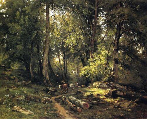 Art peinture à l'huile Chichkine Ivan Ivanovich - Troupeau dans les bois paysage sur toile - Photo 1 sur 1