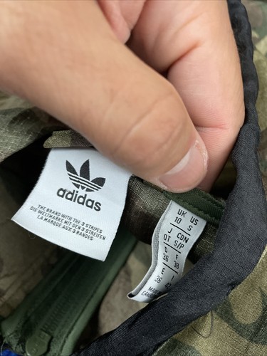 Adidas Jacket Small Green Camo Camouflage Full Zip Logo Crop Lightweight Pocket - Picture 7 of 7