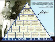 JOHN WOODEN HAND SIGNED 8x11 PYRAMID OF SUCCESS        UNINSCRIBED+RARE     JSA