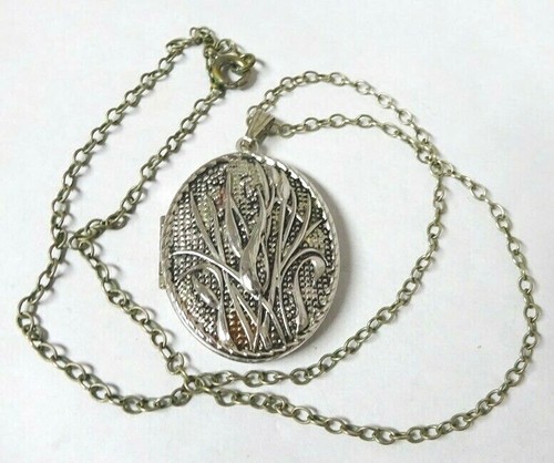 Signed Vintage Sarah Coventry Large Oval Silver tone Locket with 22" Long Chain - 第 1/9 張圖片