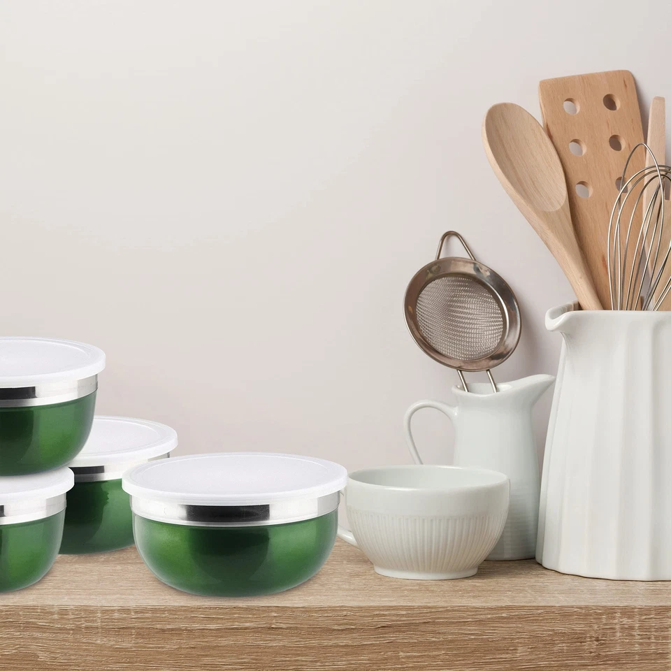 10020833 Bol mélangeur avec couvercle lot de 4 saladiers en inox plusieurs ta... - Photo 3/4