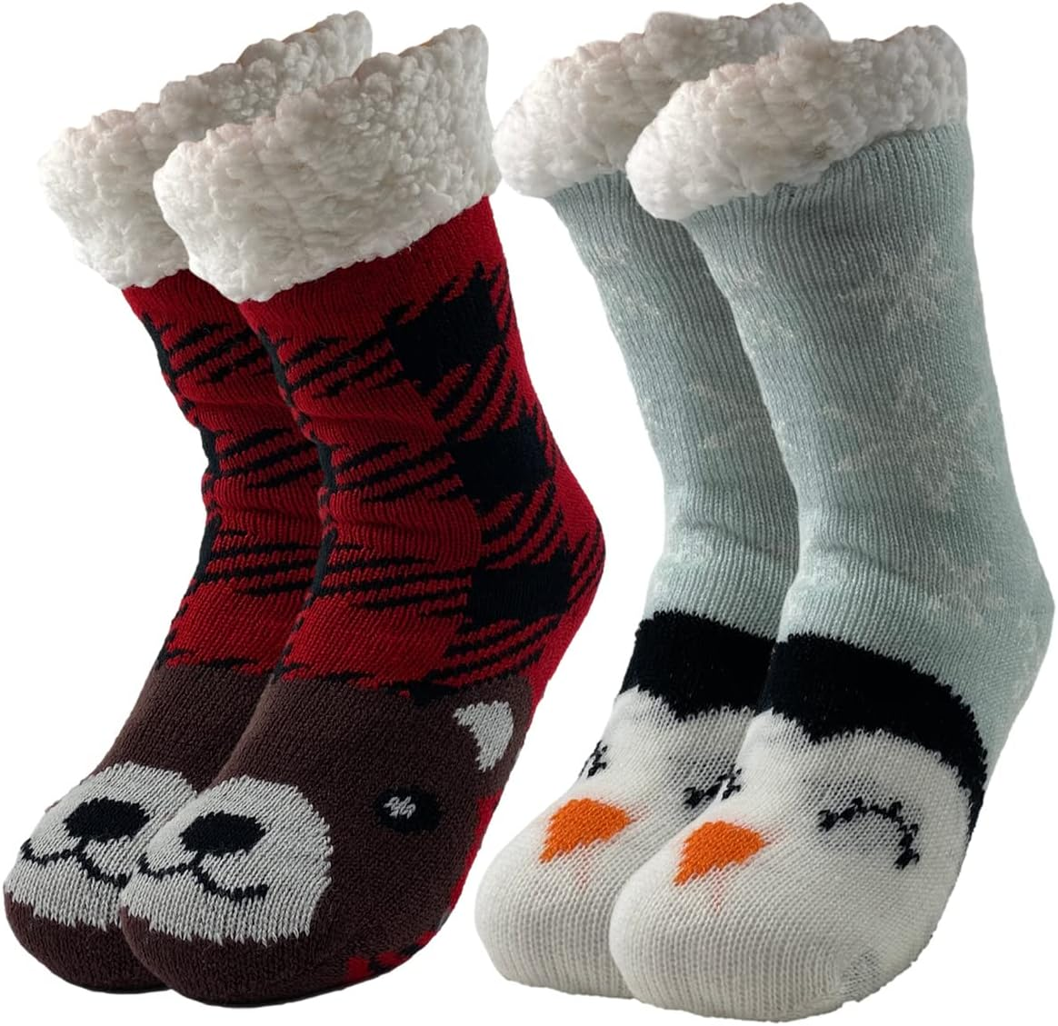 Sock Slippers for Women - 2 Pack Non Slip Socks - Fuzzy Socks Warm Socks with Gr