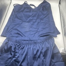 Women Navy Blue Small Sleepwear Satin Silky Set Cami Lingerie Set Short Pajamas