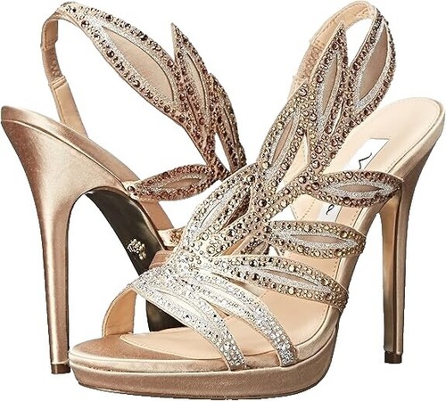 Nina Volanda Evening Dress Sandals Heel Ankle Strap Silver Crystal Size  5.5M NIB | eBay