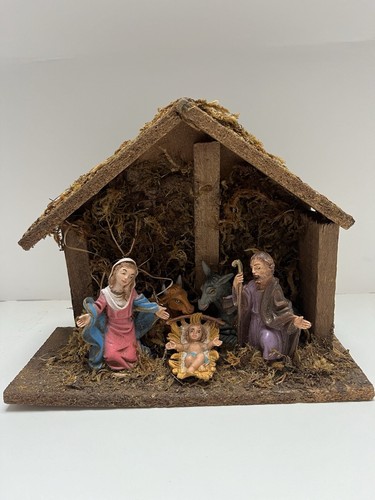 Vintage Italian nativity scene Mary and Joseph Jesus animals Christmas deco