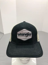 Wrangler Hat Cap Snap Back One Size Black Cream Trucker Mesh Patch Flag Mens