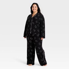 Women's Halloween Jersey Long Sleeve Notch Collar Top and Pants Pajama Set