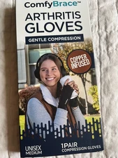 Comfy Brace Compression Arthritis Copper Infused Fingerless Gloves Unisex M NEW