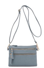 Multi Zipper Pocket Small Wristlet Crossbody Bag Blue Grey