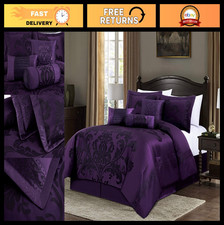 7-Piece Jacquard Floral Comforter Set - California King, Purple Dark Purple Be