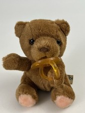 Vintage 80s Russ Berrie Bibi Baby Bear Pacifier Stuffed Plush 6  Brown Rare HTF