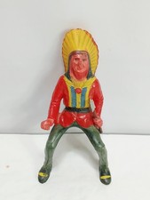 Vtg Native American Chief Hard Plastic Western Horse Rider Figure  1950's