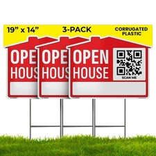 3 PCS 1914 Large Weatherproof Double Sided Open House Yard Signs With Stakes