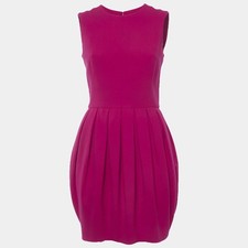 Alexander McQueen Pink Wool Crepe Pleated Bubble Mini Dress S