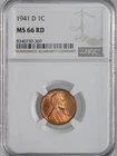 1941-D  1C  LINCOLN WHEAT CENT  "DENVER"  NGC MS66 RD (RED)  #8340750-369