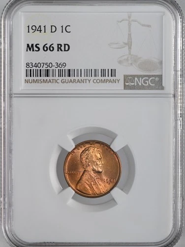 1941-D  1C  LINCOLN WHEAT CENT  "DENVER"  NGC MS66 RD (RED)  #8340750-369