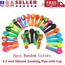 5PCS 3.4'' Mini Silicone Smoking Hand Pipe with Metal Bowl & Cap Lid Pocket Pipe