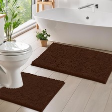 Brown Bathroom Rugs Sets 2 Piece, Luxury Chenille Bath Mat Set, Soft Plush Anti-