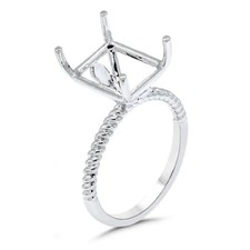 Emerald Cut 11x9mm Solitaire Semi-Mount 925 Sterling Silver Prong Setting Ring