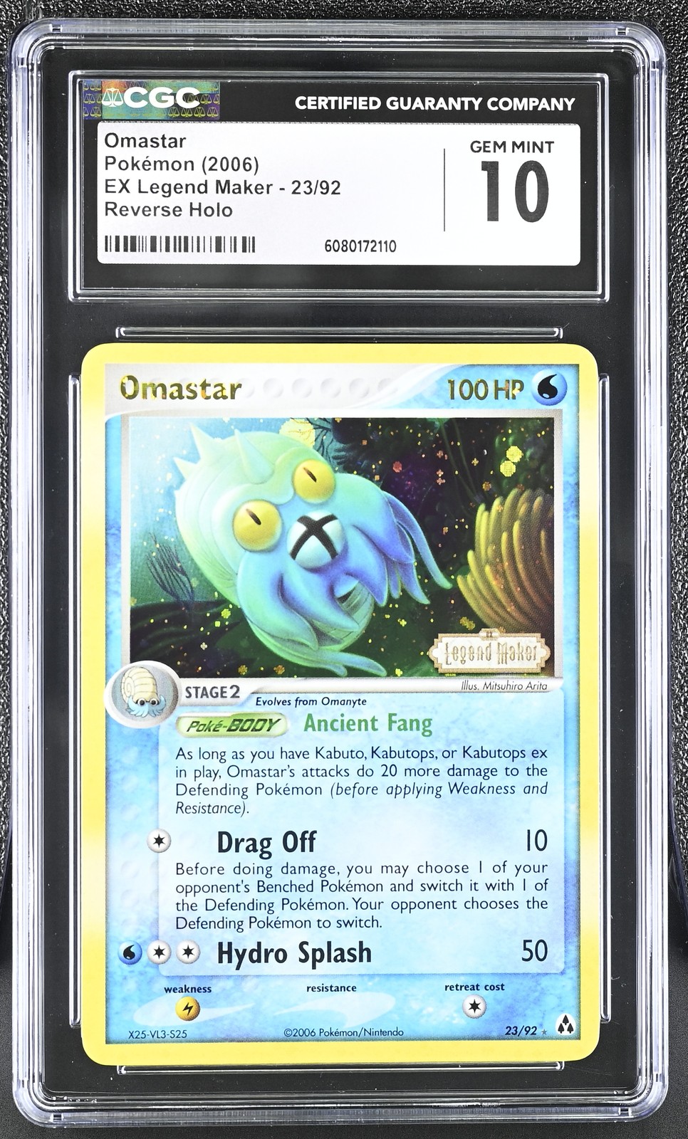 CGC 10 Omastar 2006 EX Legend Maker 23/92 Reverse Holo Stamped Pokemon Card