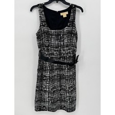 Michael Michael Kors Sheath Dress Womens 6 Black White Good Belted Crosshatch
