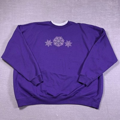 M&C Sportswear Snowflake Embroidered Crewneck Sweatshirt Womens 3X Purple Cotton