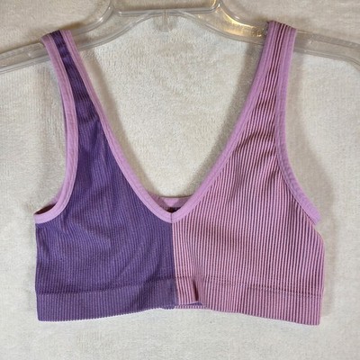 Colsie Purple & Pink Color Block Stretch Scoop Neck Crop Bralette S