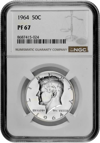 1964 50C Silver Proof Kennedy Half Dollar NGC Graded PF 67 in New Holder