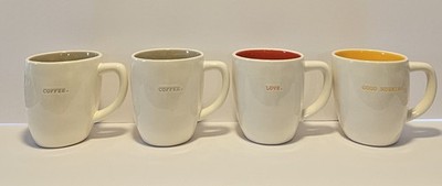 Rae Dunn Artisan Collection Mug Set of 4   Coffee Love Good Morning   Magenta
