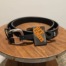 NWT Belt Men's Genuine Leather Silver Buckle Off Limits Black Rivets Size 38-40