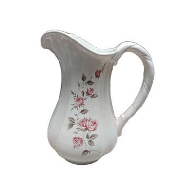 VTG - Royal Haeger Pottery - White Pitcher Pink Flowers #4237 - USA - 1940s L172