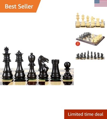 Triple Weighted Chess Set - Elegant Ebony & Boxwood Pieces with Extra Queens