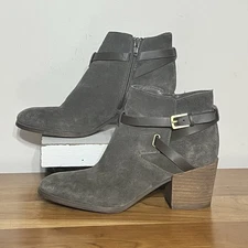 Crown Vintage Women's Brown Gray Boots Buckle Side Suede Booties Zip Size 8