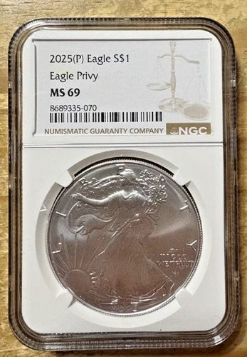 2025 P American Silver Eagle NGC MS69 ASE Eagle Privy Graded US Coin Slab (070)