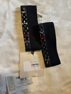 MAX MARA CUBE Embellished Removable Beaded Cuffs in Black Red NEW
