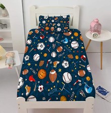 Boys Sports Fitted Twin Size 3D Soccer Basketball Baseball Football Bedding f...