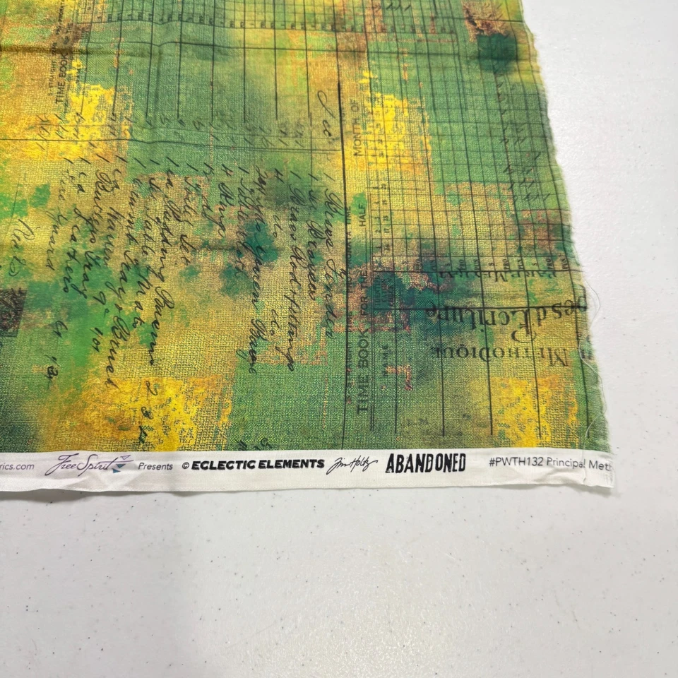 free spirit quilting fabric cotton green yellow eclectic elements abandon 21x43 - Image 3 of 4