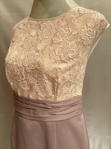 GORGEOUS DEBUT MINK & PALE PEACH FLORAL EMBROIDERED PENCIL EVENING DRESS SIZE 16 - Picture 11 of 18