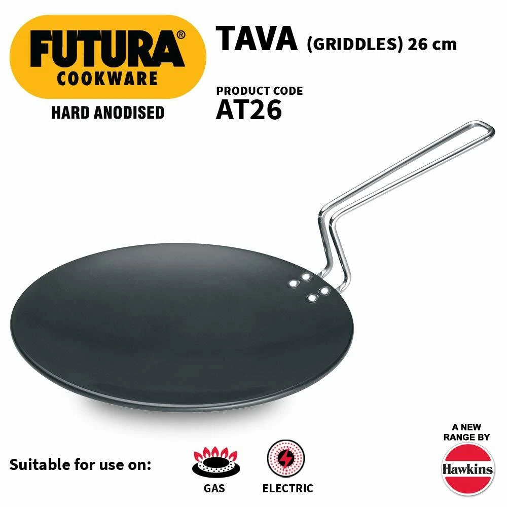 Hawkins Futura Hard Anodised Tawa, 26cm, Black Chapati Tawa Flat Pan