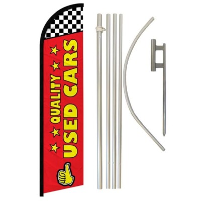 Quality Used Cars Windless Full Curve Advertising Banner Flag & Pole Kit (Red)
