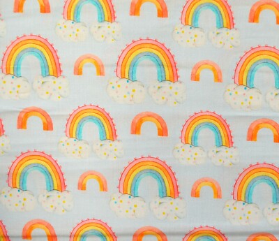 100% Baumwollstoff Aquarell Regenbögen & Wolken 150 cm breit - Little Johnny 