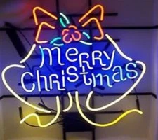 Merry Christmas Bell Gift 24"x20" Neon Sign Lamp Light Real Glass Hanging Decor