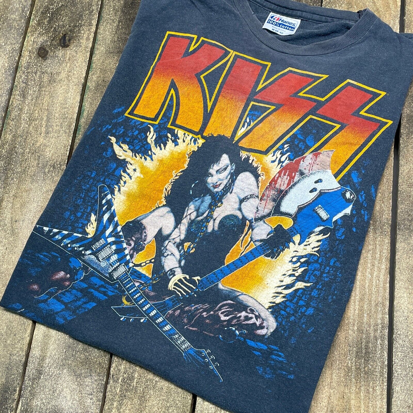 S * vtg 80s 1984 KISS tour t shirt * band army co… - image 1